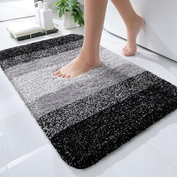 Luxury Bathroom Rug Mat 20x30, Extra Soft and Absorbent Microfiber Bath Rugs, Non-Slip Plush Shaggy Bath Carpet, Machine Wash Dry, Bath Mats for Bathroom Floor, Tub and Shower, Black