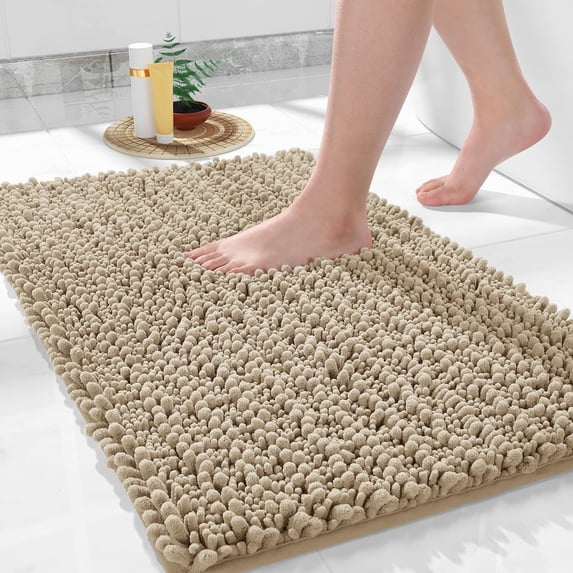Luxury Bathroom Rug Mat 24x17, Extra Soft & Absorbent Bath Rugs, Non-Slip Plush Shaggy Bath Carpet, Machine Wash Dry, Bath Mats for Bathroom Floor, Tub and Shower, Camel