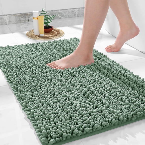 Luxury Bathroom Rug Mat 24x17, Extra Soft & Absorbent Bath Rugs, Non-Slip Plush Shaggy Bath Carpet, Machine Wash Dry, Bath Mats for Bathroom Floor, Tub and Shower, Green
