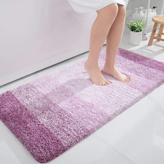 Luxury Bathroom Rug Mat 24x47, Extra Soft and Absorbent Microfiber Bath Rugs, Non-Slip Plush Shaggy Bath Carpet, Machine Wash Dry, Bath Mats for Bathroom Floor, Tub and Shower, Purple
