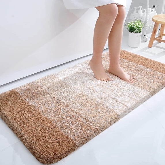 Sortora Luxury Bathroom Rug Mat 24x47, Extra Soft and Absorbent Microfiber Bath Rugs, Non-Slip Plush Shaggy Bath Carpet, Machine Wash Dry, Bath Mats for Bathroom Floor, Tub and Shower, Beige