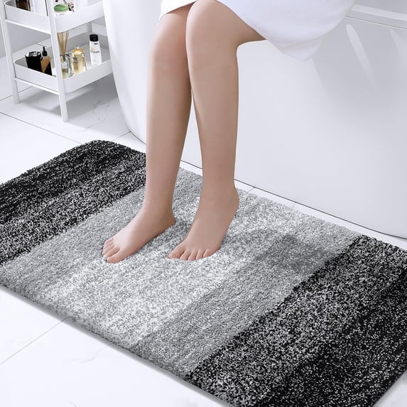 Sortora Luxury Bathroom Rug Mat 24x47, Extra Soft and Absorbent Microfiber Bath Rugs, Non-Slip Plush Shaggy Bath Carpet, Machine Wash Dry, Bath Mats for Bathroom Floor, Tub and Shower, Black