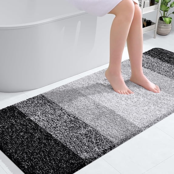 Sortora Luxury Bathroom Rug Mat 24x59, Extra Soft and Absorbent Microfiber Bath Rugs, Non-Slip Plush Shaggy Bath Carpet, Machine Wash Dry, Bath Mats for Bathroom Floor, Tub and Shower, Black