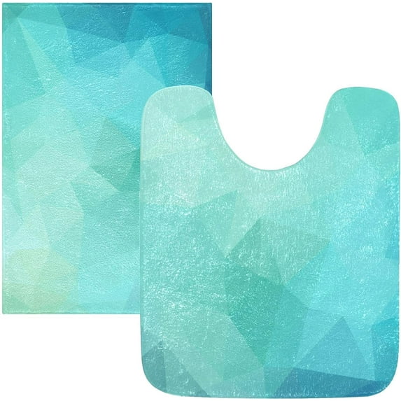 Luxury Bathroom Rug Set 2 PCS, Abstract Geometric Blue Background Soft Absorbent Bath Rug and U-Shaped Toilet Rug, Non-Slip Bath Carpet Bath Mats for Bathroom, 17.3"x13.4"+23.6"x15.7"