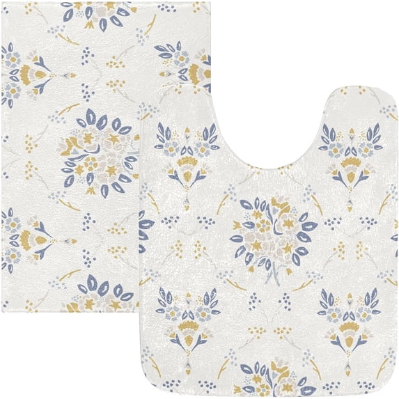 Luxury Bathroom Rug Set 2 PCS, French Shabby Chic Damask Classic Cottage Farmhouse Style Soft Absorbent Bath Rug and U-Shaped Toilet Rug Bath Mats for Bathroom, 17.3"x13.4"+23.6"x15.7"