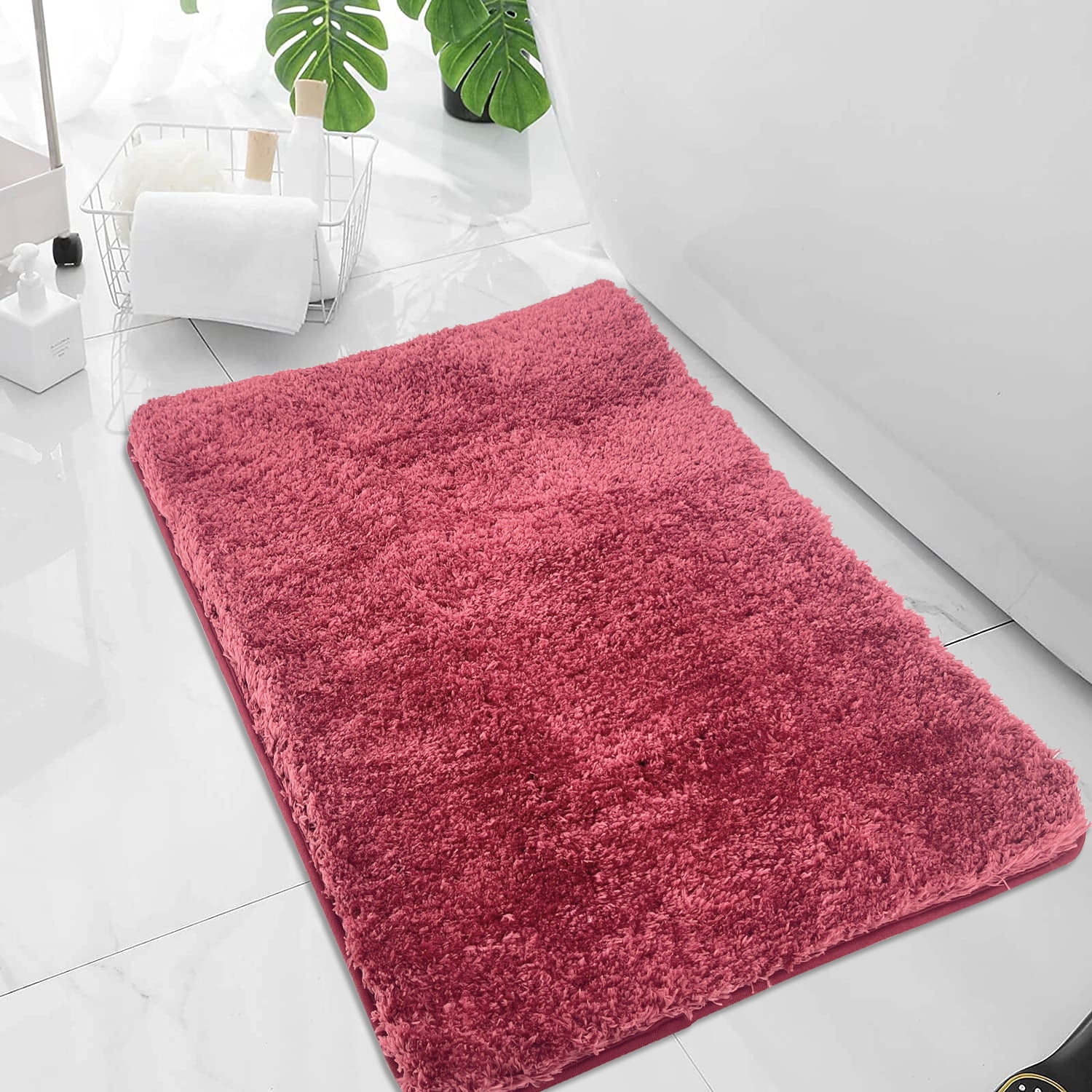 Luxury Bathroom Rugs Non Slip, Large Claret Bath Rugs for Bathroom ...