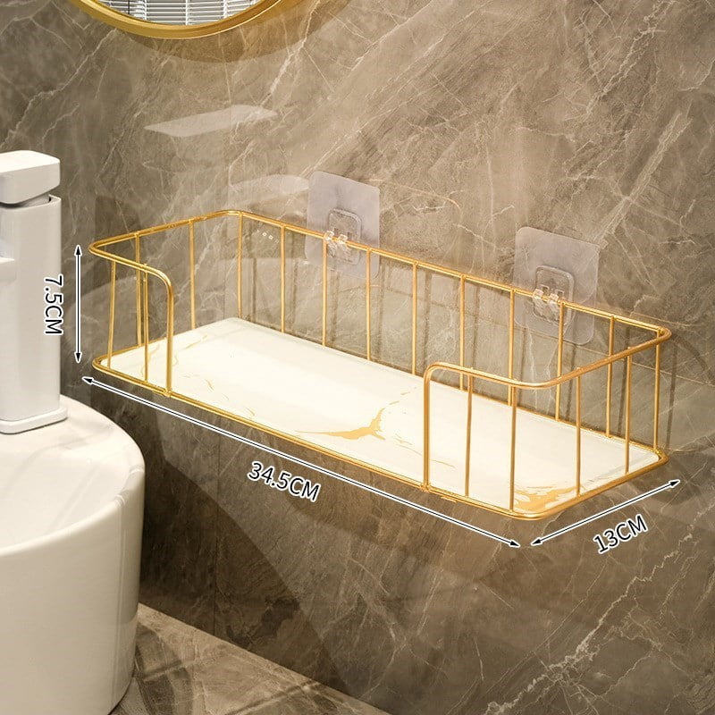 Luxury Bathroom Shelf without drilling Iron Wall Shelf with Marble ...