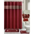 thumbnail image 1 of Luxury Bathroom accessories set package includes: 2 rugs mat non slip, 1 shower curtain with 12 hooks and 4 piece ceramic accesories print design fresco burgundy, 1 of 4