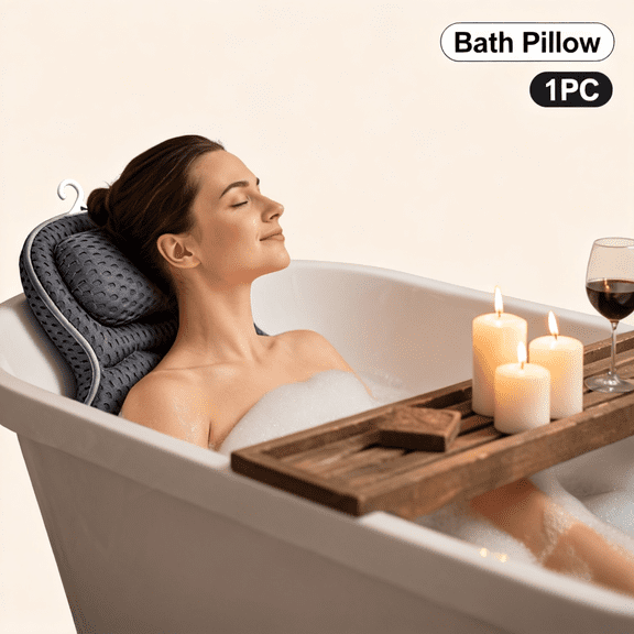 Luxury Bathtub Pillow for Head Neck Shoulder Support, 4D Ergonomic Design with Breathable Quick Dry Fabric, Secure Suction, Premium Bath Accessories for Relaxation