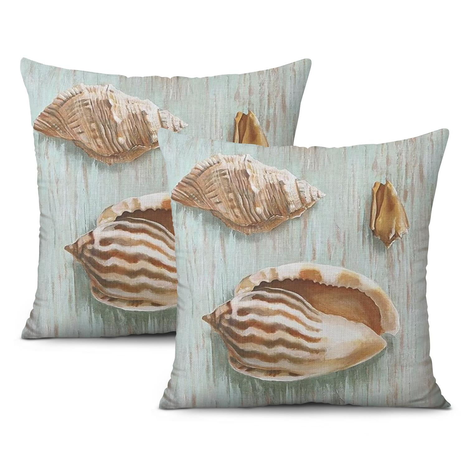 Luxury Beach House Decor: Set of 2 Ocean Coral Seashell Starfish 18x18 ...
