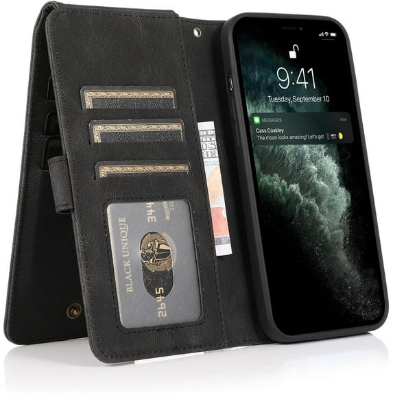 Luxury Beautiful Wallet-Style flip Phone case with Card Slot Holder TPU+PU Shockproof Leather case for Samsung Galaxy Note 20 Ultra Note 10 Pro A13 A53 A52 A72 5G 4G(Black,Samsung Note 10 Pro)