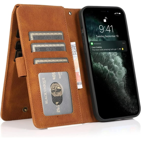 Luxury Beautiful Wallet-Style flip Phone case with Card Slot Holder TPU+PU Shockproof Leather case for Samsung Galaxy Note 20 Ultra Note 10 Pro A13 A53 A52 A72 5G 4G(Brown,Samsung Note 20)