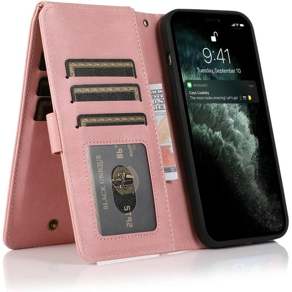 Luxury Beautiful Wallet-Style flip Phone case with Card Slot Holder TPU+PU Shockproof Leather case for Samsung Galaxy Note 20 Ultra Note 10 Pro A13 A53 A52 A72 5G 4G(Rose Gold,Samsung Note 9)