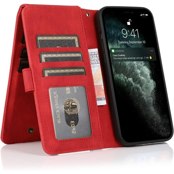 Luxury Beautiful Wallet-Style flip Phone case with Card Slot Holder TPU+PU Shockproof Leather case for Samsung Galaxy S23 Plus S22 Ultra S20 S21 FE S10E S9 S10 Plus(Red,Samsung S20)