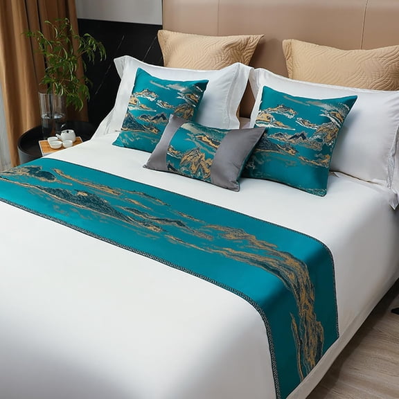 Luxury Bed Runner & Scarves，Landscape Jacquard Design Bed Runner,Elegant Bedding, Bed Room Decorative and Hotel Wedding Room Guestroom (Green, Waist Pillowcase（11.8x19.7in）)