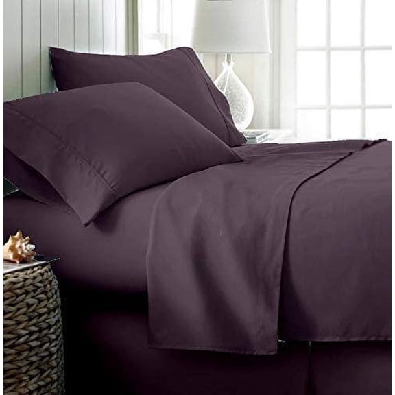 Bed Sheets Set - 800 Thread Count 100% Egyptian Cotton Sheets - 4 Piece Sheet Set Fits Mattress Upto 24 Inch Deep Pocket Sateen Weave for Soft Fitted Sheet - Plum Solid King Size