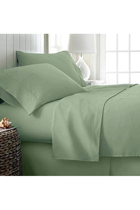 Luxury Bed Sheets Set - 800 Thread Count 100% Egyptian Cotton Sheets - 4 Piece Sheet Set Fits Mattress Upto 24 Inch Deep Pocket Sateen Weave for Soft Fitted Sheet - Sage Solid Twin Size