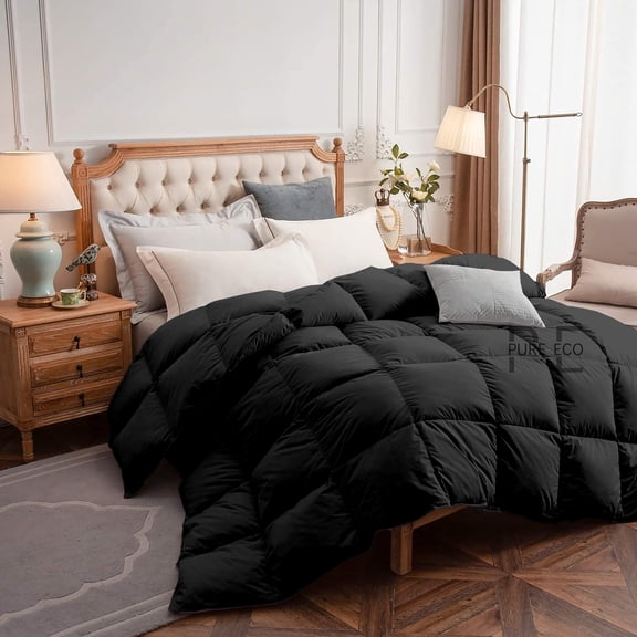 Luxury Bedding Comforter Full Size, Duvet Insert, Quilted Comforter with Corner Tabs, All Season Lightweight Quilt, Down Alternative Hotel Comforter Full Size 82X86 Black