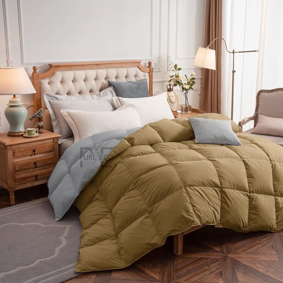 Luxury Bedding Comforter Oversized King 120X120, Duvet Insert, Quilted Comforter with Corner Tabs, Lightweight Quilt, Down Alternative Hotel Comforter Oversized King 120X120 Beige/Silver Gray