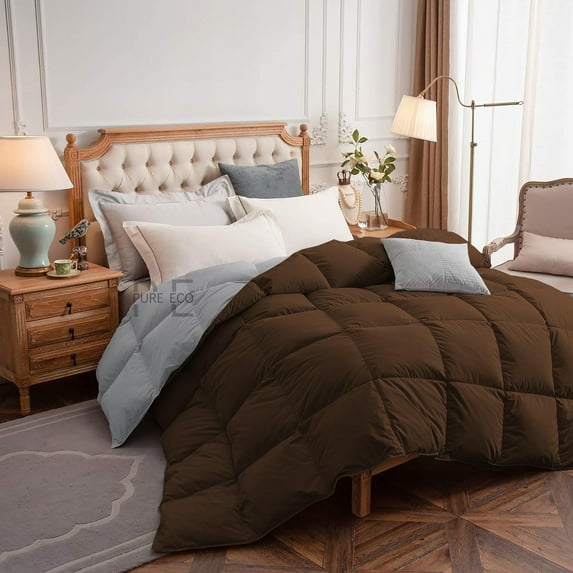 Luxury Bedding Comforter Oversized King 120X120, Duvet Insert, Quilted Comforter with Corner Tabs, Lightweight Quilt, Down Alternative Hotel Comforter Oversized King 120X120 Brown/Silver Gray