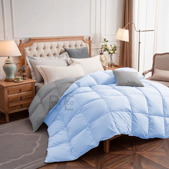 Luxury Bedding Comforter Oversized King 120X120, Duvet Insert, Quilted Comforter with Corner Tabs, Lightweight Quilt, Down Alternative Hotel Comforter Oversized King 120X120 Sky Blue/Silver Gray
