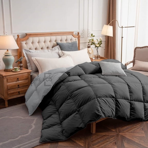 Luxury Bedding Comforter Queen Size, Duvet Insert, Quilted Comforter with Corner Tabs, All Season Lightweight Quilt, Down Alternative Hotel Comforter Queen Size 88X88 Dark Grey/Silver Gray