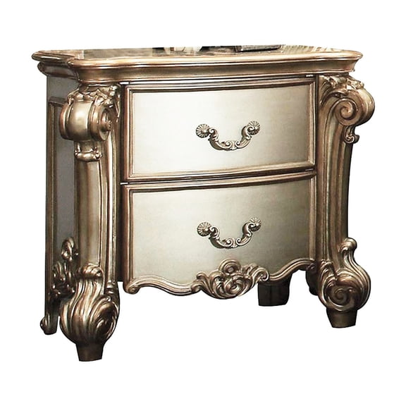 Luxury Bedroom Essential - Hand - crafted Nightstand with Elaborate Wood Carving for a Traditional Ambiance