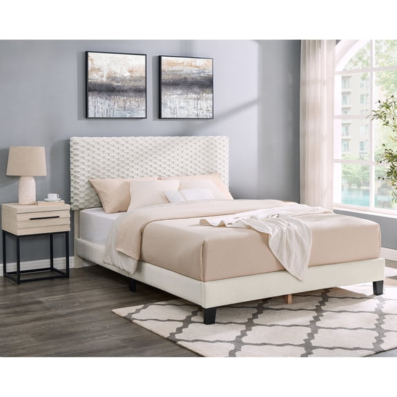 Luxury Bedroom Upgrade - Queen-sized 2-piece set with plush 3D upholstered bed and nightstand for enhanced comfort