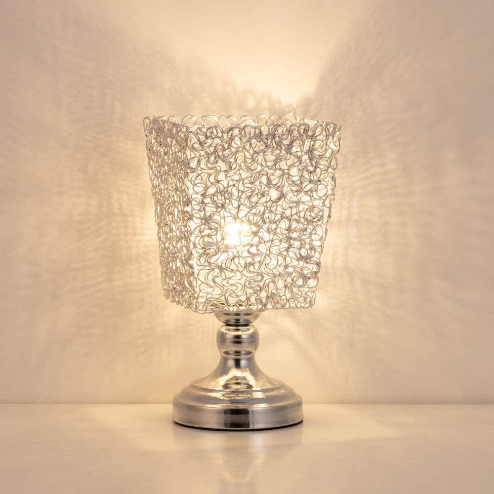 Luxury Bedside Desk Lamp with Metal Wiring Shade, Sliver