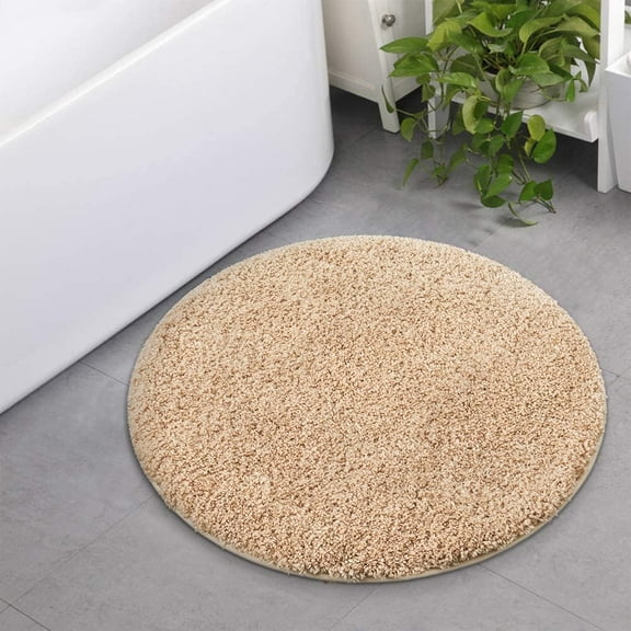 Luxury Beige Bath Rug 23.6" Shaggy Round Bathroom Rug Non Slip Efficient Water Absorbent Machine Washable Tufted Circle Bath Mats Microfiber Soft Plush Circular Rug Floor Carpets Beige 2' (Round)