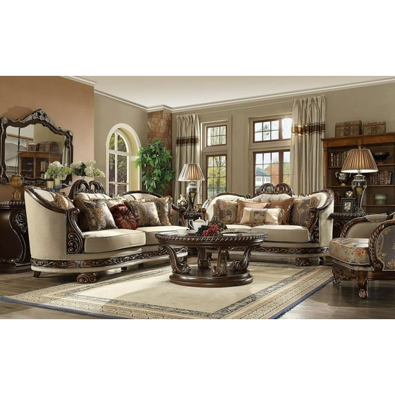Luxury Beige Chenille Sofa Set 3Pcs Traditional Homey Design HD-1623