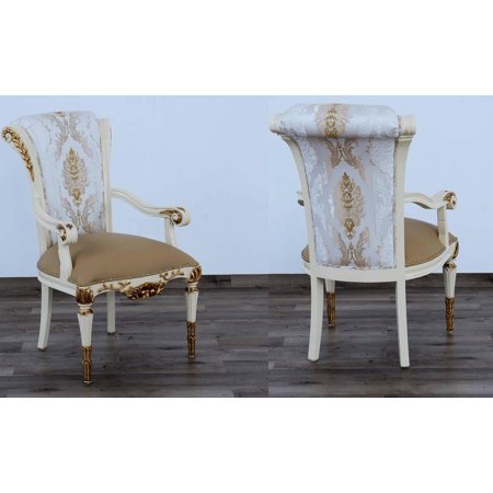 Luxury Beige & Dark Gold w/Pearl VALENTINA Arm Chair Set 2P EUROPEAN FURNITURE