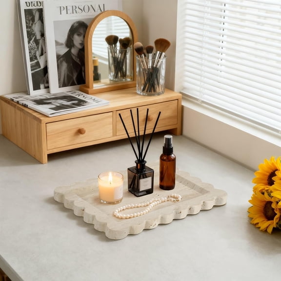Luxury Beige Travertine Tray with Scalloped Edge