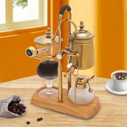Luxury Belgian Coffee Maker, Gold-Plated Siphon Coffee Brewer with High Borosilicate Glass & Wooden Base, 15oz Capacity, Royal Design for Coffee & Tea
