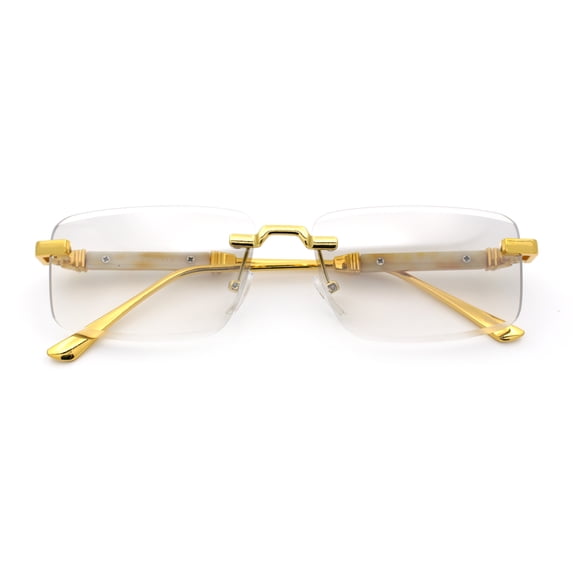Luxury Beveled Lens Rich Art Retro Rimless Gangster Narrow Rectangle Sunglasses Gold - Clear Mirror