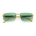 thumbnail image 1 of Luxury Beveled Lens Rich Art Retro Rimless Gangster Narrow Rectangle Sunglasses Gold - Green, 1 of 8