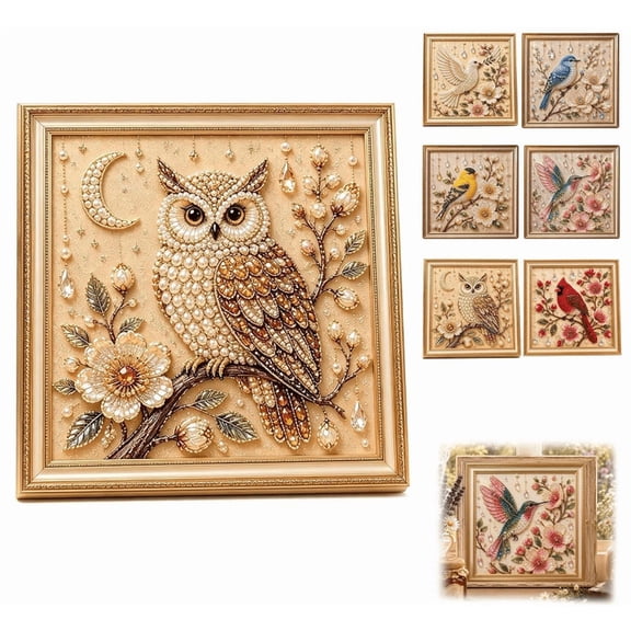 Luxury Bird Pearl Art DIY Kit, 3D Colorful Diamond Painting Kit with Bird and Floral Design, Sparkling Hummingbird Pearls Manual Art, Creative Home Wall Decoration, Craft Gifts for DIY Lovers