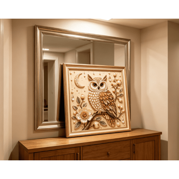 Luxury Bird Pearl Art DIY Kit, 3D Floral Rhinestone Painting for Home Wall Decor (Owl)