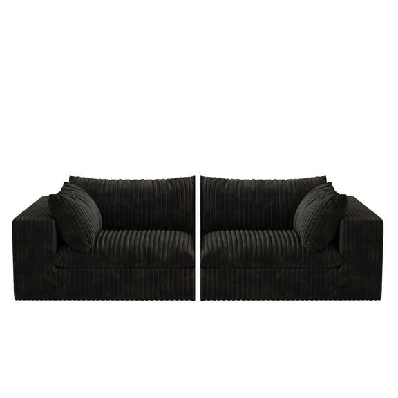 Luxury Black 2-Seater Fabric Sofa with Feather-Filled Cushions & Modular Design - Comfortable Sponge Support, Space-Saving Compression, 79" W