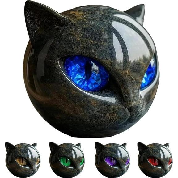 Luxury Black Cat Stone Sculpture – Elegant Home Décor & Gift-Ready Art Piece, Black Obsidian Cat Decor Statue Figurine, Hand Carved Crystals Healing Stones, Gifts for Cats Lovers