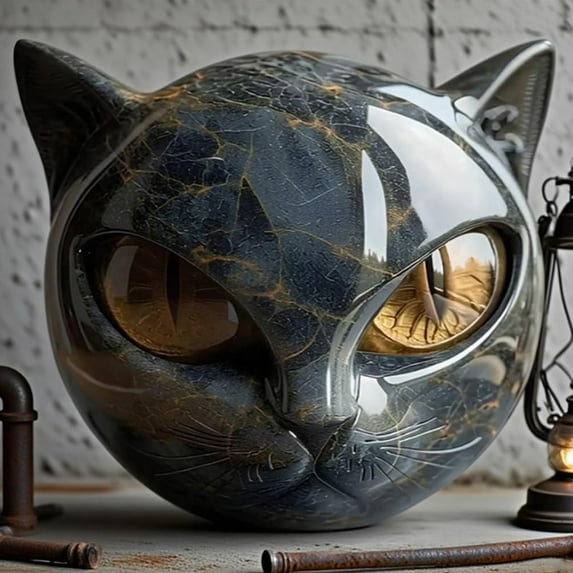 Luxury Black Cat Stone Sculpture – Elegant Home Decor & Gift-Ready Art Piece, Hand-Carved Crystals and Healing Stone Cat Head Sculpture, Cats Figurine Decoration Statue Gifts for Cats Lovers (3Pcs)