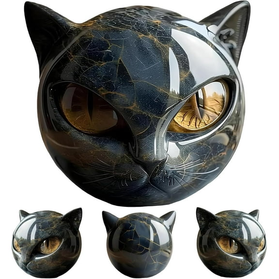 Luxury Black Cat Stone Sculpture, Hand-Carved Crystals and Healing Stones Carved, Elegant Home Decoration, Black Cat Statue Gifts for Cats Lovers Women Men (Gold Eyes)