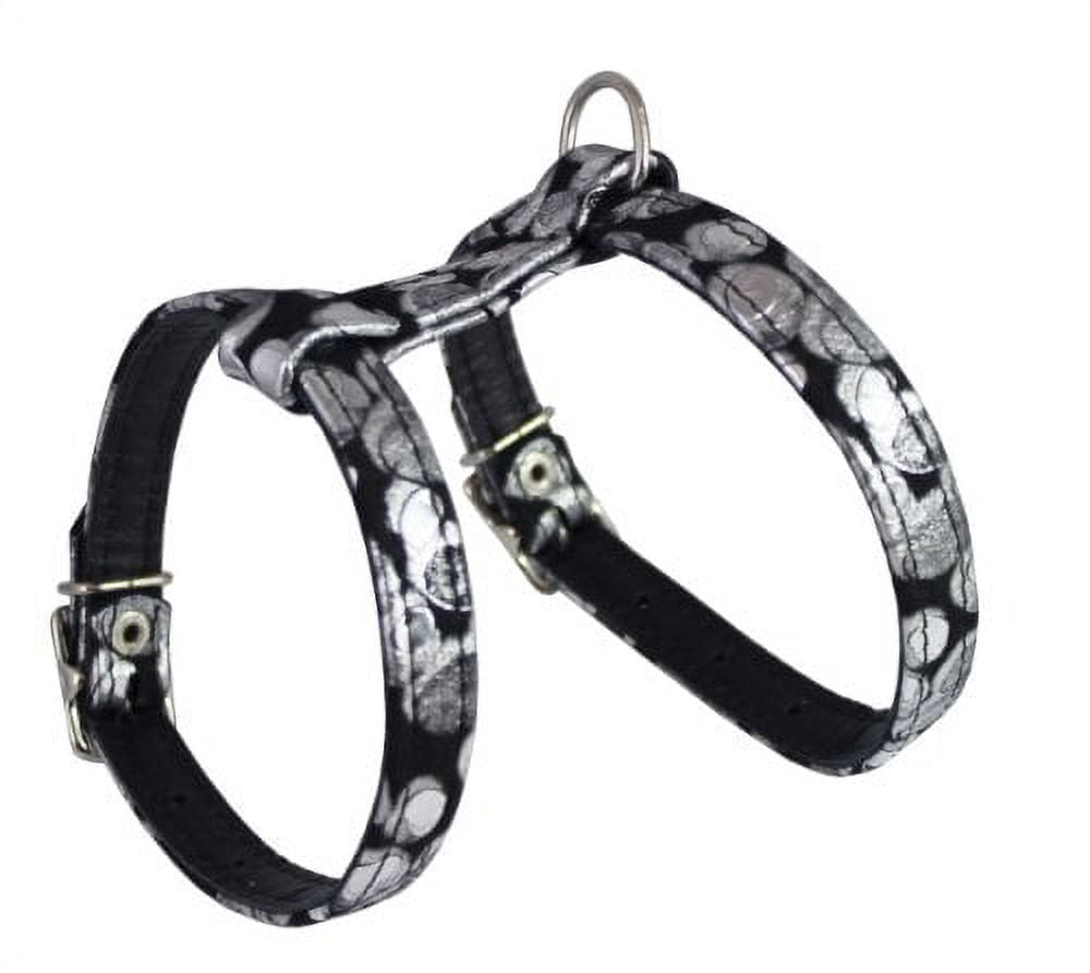 Luxury Black Genuine Leather Silver Print Dog Harness For Toy Breeds luxury-black-genuine-leather-silver-print-dog-harness-for-toy-breeds