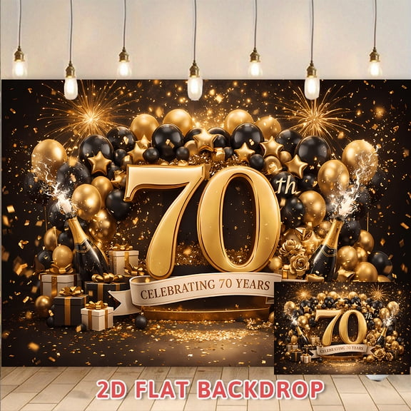 Luxury Black Gold 70th Anniversary Backdrop, Perfect for Birthday Parties, Wedding Anniversary Celebrations, Event Decorations and Photo Booth Props