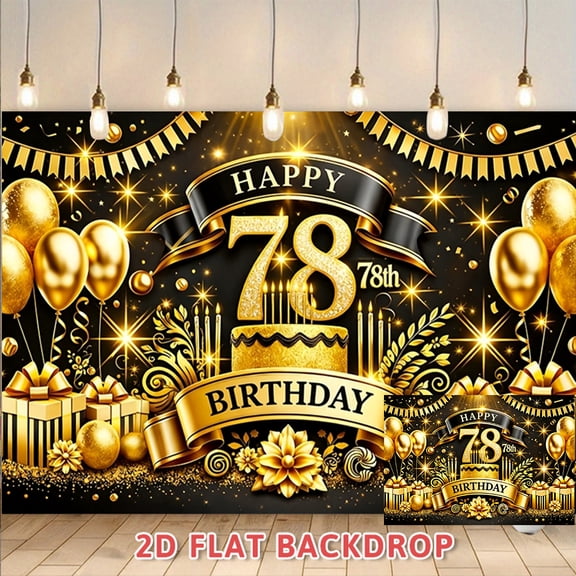 Luxury Black Gold 78th Birthday Backdrop, Adult Party Decoration Background Wall, Photo Booth Prop for Birthday Banquets, Banner for Anniversary Celebration And Birthday Event Decorations