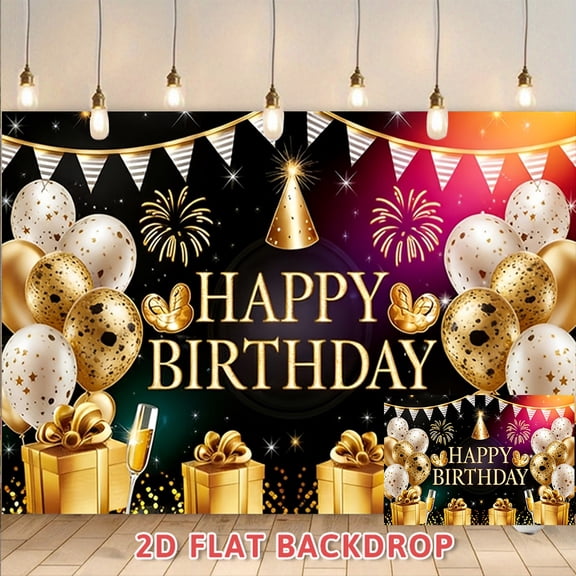 Luxury Black Gold Happy Birthday Backdrop,Adult Party Decoration Background Wall,Photo Booth Prop For Anniversary Gathering,Birthday Banquet Atmosphere Decor Banner
