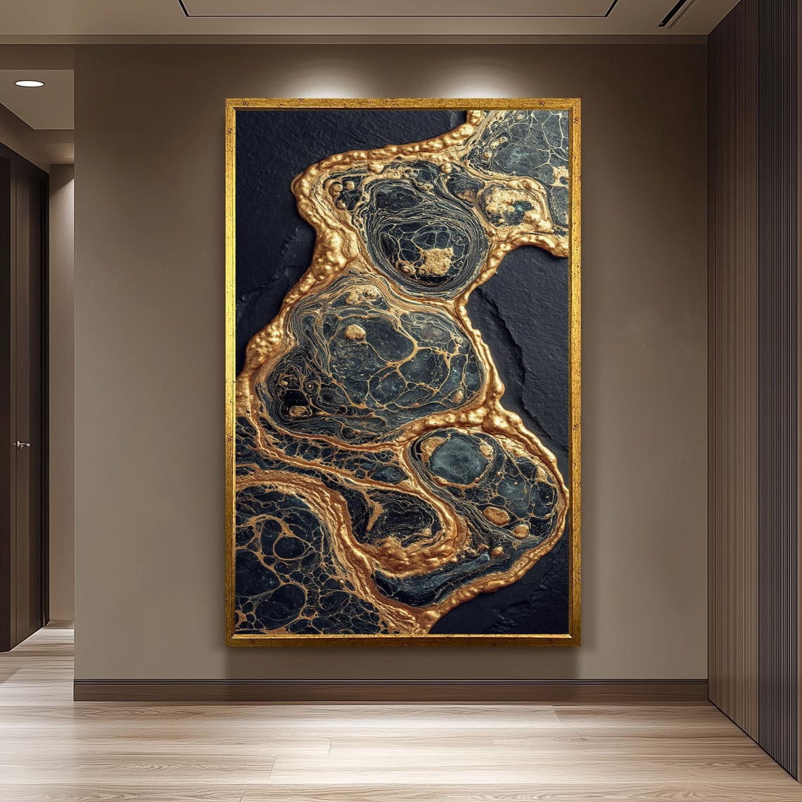 Luxury Black Gold Marble Abstract Art Print Organic Flow Texture Elegant Home Interiors, Unframed Paper Poster 8x10in