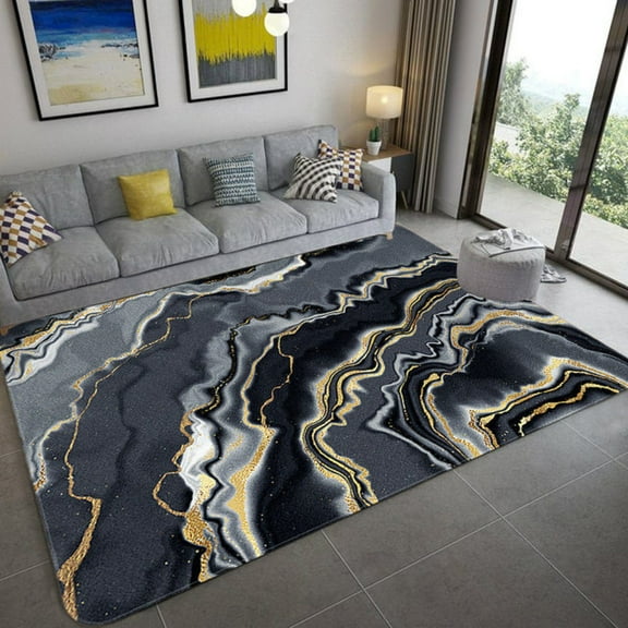 Luxury Black Gold Marble Area Rug For Living Room Black Grey Center Throw Rugs Modern Bedroom Carpet 2' x 3'