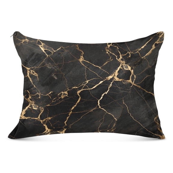 Luxury Black Gold Marble Plush Pillow Cases Standard Size Ultra Soft Warm Pillowcases with Zipper 20"x26"