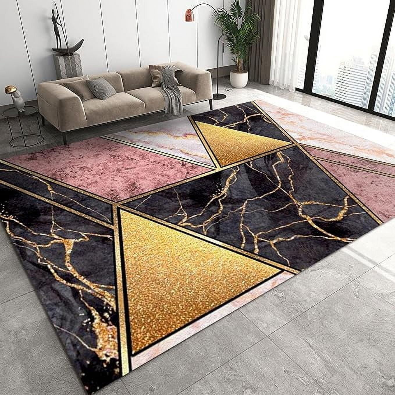 Luxury Black Gold Marble Texture Area Rug, Modern Purple Black ...